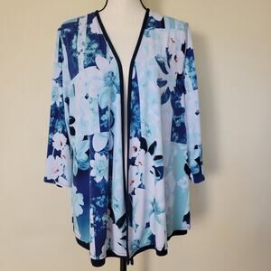 Easywear by Chico's Size 3 (XL 16/18) Open Front Cardigan 3/4 Sleeve Lined Blue